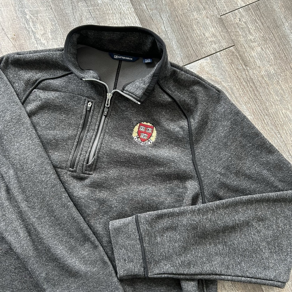 Cutter & Buck Harvard University Mens XL Gray Quarter Zip Pullover